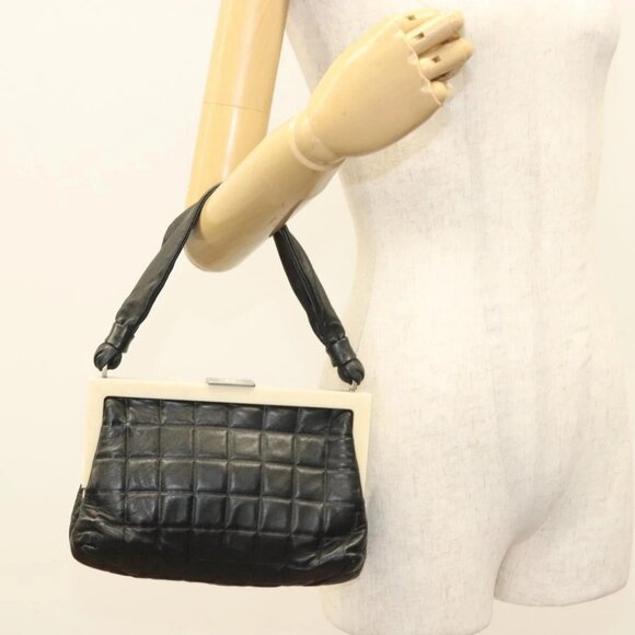 CHANEL Choco Bar Hand Bag Lamb Skin Black CC Auth 136265 - Picture 3 of 16